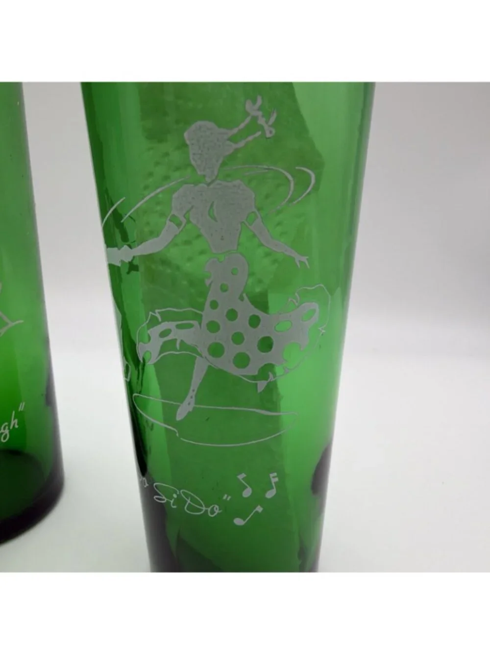 4 ANCHOR HOCKING GREEN DRINKING GLASSES MCM Various Scenes Highball 6.5”